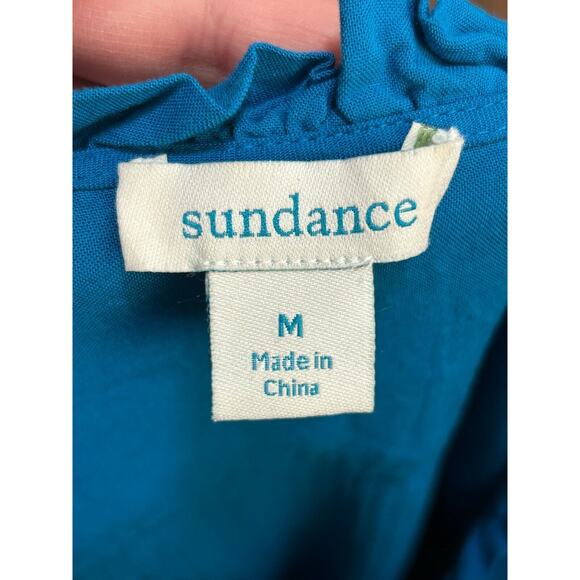 Sundance Women's Blue Crinkle Pleated Long Sleeve Button Up Blouse Top Size M - Picture 3 of 7